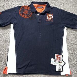 Coogi AU Polo Mens XL Black Orange Logo Patch Sort Sleeve 90s Y2K Vintage